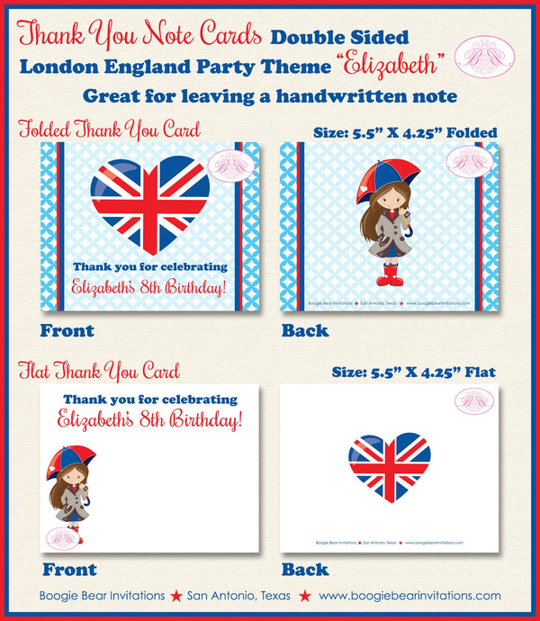 London England Party Thank You Card Birthday Girl British Flag Royal Queen Crown Taxi Palace Heart Boogie Bear Invitations Elizabeth Theme