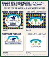 Load image into Gallery viewer, Horse Racing Birthday Party Thank You Card Argyle Orange Green Blue Kentucky Derby Lucky Jockey Boogie Bear Invitations Marty Theme Printed