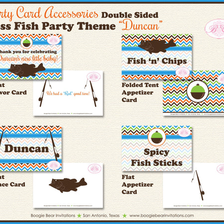 Bass Fish Birthday Favor Party Card Tent Place Food Appetizer Folded Tag Fishing Pole Rod Reel Boy Girl Boogie Bear Invitations Duncan Theme