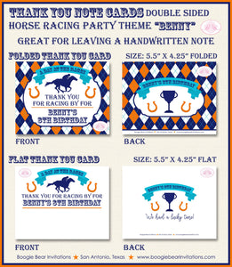 Horse Racing Birthday Party Thank You Card Argyle Orange Blue Kentucky Derby Race Lucky Jockey Boogie Bear Invitations Benny Theme Printed
