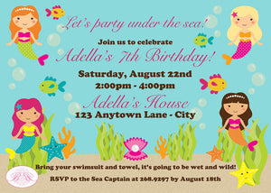 Mermaid Pool Birthday Party Invitation Girl Swimming Swim Pool Beach Ocean Boogie Bear Invitations Adella Theme Paperless Printable Printed