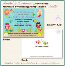 Load image into Gallery viewer, Mermaid Pool Birthday Party Invitation Girl Swimming Swim Pool Beach Ocean Boogie Bear Invitations Adella Theme Paperless Printable Printed