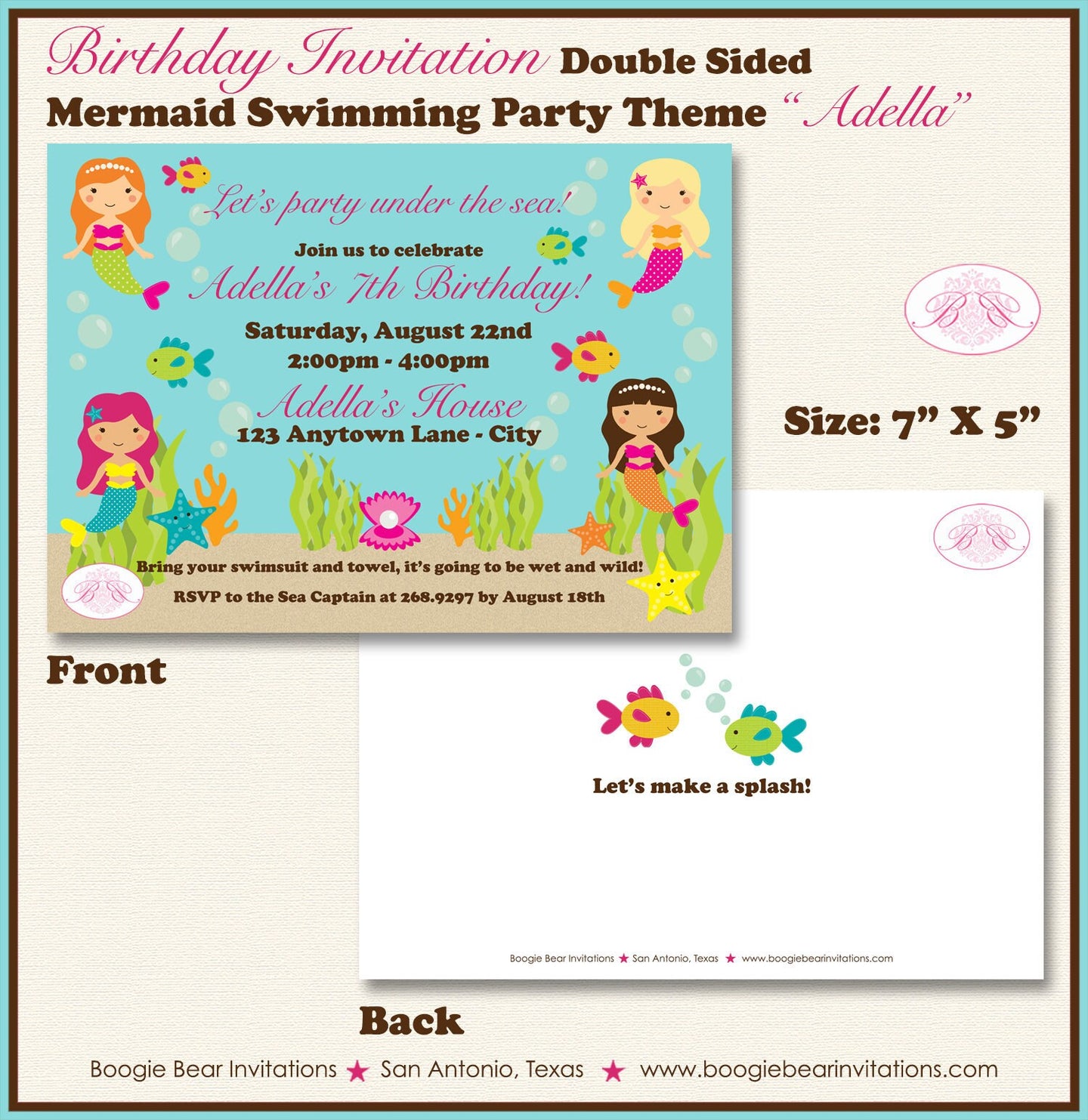 Mermaid Pool Birthday Party Invitation Girl Swimming Swim Pool Beach O – Boogie Bear Invitations mermaid-pool-birthday-party-invitation-girl-swimming-swim-pool-beach-o-boogie-bear-invitations