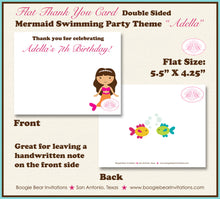 Load image into Gallery viewer, Mermaid Pool Thank You Card Birthday Party Pink Girl Swimming Swim Ocean Splash Sea Fish Summer Boogie Bear Invitations Adella Theme Printed