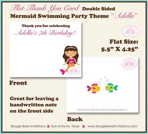 Mermaid Pool Thank You Card Birthday Party Pink Girl Swimming Swim Ocean Splash Sea Fish Summer Boogie Bear Invitations Adella Theme Printed