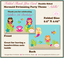 Load image into Gallery viewer, Mermaid Pool Thank You Card Birthday Party Pink Girl Swimming Swim Ocean Splash Sea Fish Summer Boogie Bear Invitations Adella Theme Printed