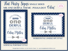 Load image into Gallery viewer, Mr Wonderful Birthday Party Sign Poster Onederful Boy ONE derful Navy Blue Silver Glitter Chalkboard 1st Boogie Bear Invitations Odin Theme