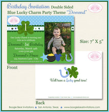 Load image into Gallery viewer, Lucky Charm Birthday Party Invitation Boy Blue Photo Shamrock Clover Luck Boogie Bear Invitations Desmond Theme Paperless Printable Printed