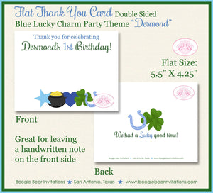 Lucky Charm Party Thank You Card Birthday Boy St. Patrick's Day Blue Green Shamrock Clover Boogie Bear Invitations Desmond Theme Printed