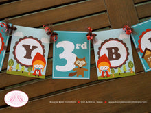Load image into Gallery viewer, Red Riding Hood Birthday Party Package Forest Big Bad Wolf Door Happy Banner Cupcake Toppers Favor Boogie Bear Invitations Scarlett Theme
