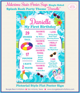 Splash Bash Birthday Party Sign Stats Poster Sign Frameable Chalkboard Milestone Pink Girl Pool Swim Boogie Bear Invitations Danielle Theme