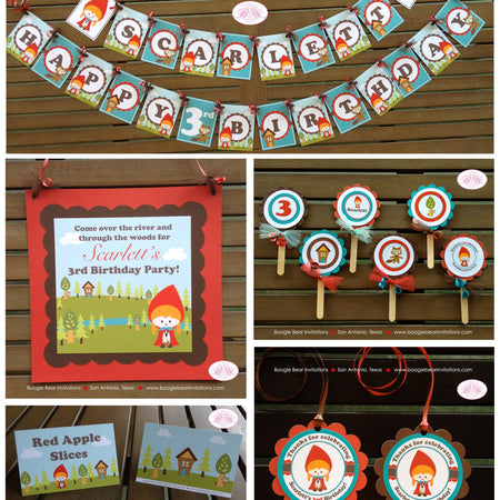 Red Riding Hood Birthday Party Package Forest Big Bad Wolf Door Happy Banner Cupcake Toppers Favor Boogie Bear Invitations Scarlett Theme
