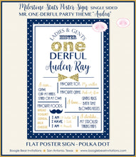 Load image into Gallery viewer, Mr Onederful Birthday Party Sign Poster Frameable Chalkboard Stats Wonderful Boy ONE derful Bue Gold 1st Boogie Bear Invitations Auden Theme