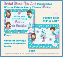 Load image into Gallery viewer, Winter Fairy Girl Party Thank You Cards Birthday Purple Blue Christmas Snowing Snowflake Castle Boogie Bear Invitations Parisa Theme Printed