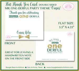 Mr. Wonderful Party Thank You Card Birthday Bow Tie Little Man Boy Green Gold ONE Onederful 1st Boogie Bear Invitations Omar Theme Printed