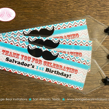 Mustache Birthday Party Bookmarks Favor Boy Red Blue Black Grey Little Man Bash Retro Bow Tie Chevron Boogie Bear Invitations Salvador Theme