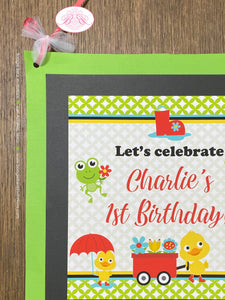 Frog Duck Birthday Party Door Banner Happy Welcome Spring Boy Girl April Showers Bring May Flowers Kid Boogie Bear Invitations Charlie Theme