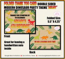 Load image into Gallery viewer, Dinosaur Birthday Party Thank You Card Boy Girl Red Orange Green Black Jurassic Prehistoric Kid Boogie Bear Invitations Arkady Theme Printed