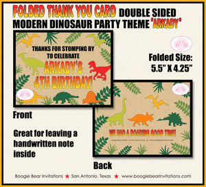 Dinosaur Birthday Party Thank You Card Boy Girl Red Orange Green Black Jurassic Prehistoric Kid Boogie Bear Invitations Arkady Theme Printed