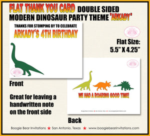 Dinosaur Birthday Party Thank You Card Boy Girl Red Orange Green Black Jurassic Prehistoric Kid Boogie Bear Invitations Arkady Theme Printed