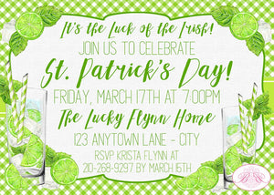 Lime Mojito St. Patrick's Day Party Invitation Green Drinks Birthday Picnic Boogie Bear Invitations Flynn Theme Paperless Printable Printed