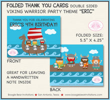 Load image into Gallery viewer, Viking Warrior Party Thank You Card Birthday Boy Girl Ocean Set Sail Swim Swimming Medieval Boat Boogie Bear Invitations Eric Theme Printed