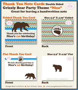Grizzly Bear Party Thank You Card Birthday Roar Paw Print Ribbon Girl Boy Woodland Forest Chevron Boogie Bear Invitations Nico Theme Printed