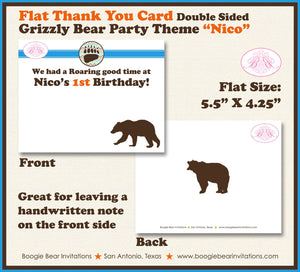 Grizzly Bear Party Thank You Card Birthday Roar Paw Print Ribbon Girl Boy Woodland Forest Chevron Boogie Bear Invitations Nico Theme Printed