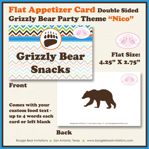 Grizzly Bear Birthday Favor Party Card Tent Place Food Tag Paw Print Chevron Woodland Forest Boy Girl Kid Boogie Bear Invitations Nico Theme
