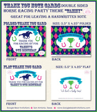 Load image into Gallery viewer, Horse Racing Birthday Party Thank You Card Pink Green Blue Jockey Kentucky Derby Quarter Races Boogie Bear Invitations Tammy Theme Printed