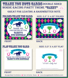 Horse Racing Birthday Party Thank You Card Pink Green Blue Jockey Kentucky Derby Quarter Races Boogie Bear Invitations Tammy Theme Printed