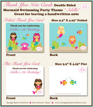 Load image into Gallery viewer, Mermaid Pool Thank You Card Birthday Party Pink Girl Swimming Swim Ocean Splash Sea Fish Summer Boogie Bear Invitations Adella Theme Printed