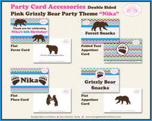 Load image into Gallery viewer, Grizzly Bear Birthday Favor Party Card Tent Place Food Tag Girl Pink Woodland Forest Kodiak Wild Chevron Boogie Bear Invitations Nika Theme