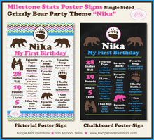 Load image into Gallery viewer, Grizzly Bear Birthday Party Sign Stats Poster Sign Frameable Chalkboard Milestone Pink Girl Wild Kodiak Boogie Bear Invitations Nika Theme