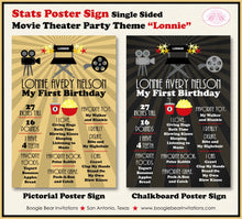 Load image into Gallery viewer, Movie Theater Birthday Party Sign Stats Poster Flat Frameable Chalkboard Milestone Actor Motion Picture Boogie Bear Invitations Lonnie Theme