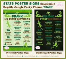 Load image into Gallery viewer, Reptile Birthday Party Sign Stats Poster Frameable Chalkboard Milestone Brown Green Jungle Boy Girl 1st Boogie Bear Invitations Frank Theme