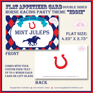 Horse Racing Birthday Party Favor Card Tent Appetizer Place Sign Red Blue Kentucky Derby Jockey Track Boogie Bear Invitations Eddie Theme