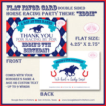 Load image into Gallery viewer, Horse Racing Birthday Party Favor Card Tent Appetizer Place Sign Red Blue Kentucky Derby Jockey Track Boogie Bear Invitations Eddie Theme