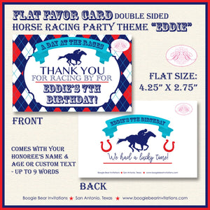 Horse Racing Birthday Party Favor Card Tent Appetizer Place Sign Red Blue Kentucky Derby Jockey Track Boogie Bear Invitations Eddie Theme