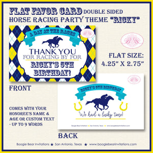 Horse Racing Birthday Party Favor Card Tent Appetizer Place Sign Yellow Blue Kentucky Derby Jockey Track Boogie Bear Invitations Ricky Theme