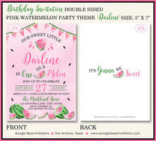 Load image into Gallery viewer, Pink Watermelon Birthday Party Invitation One Melon Fruit Sweet Melon Girl Boogie Bear Invitations Darlene Theme Paperless Printable Printed