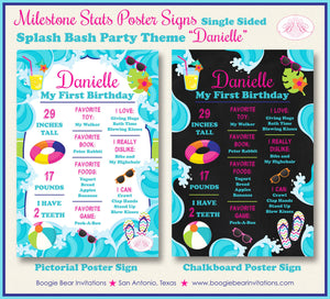 Splash Bash Birthday Party Sign Stats Poster Sign Frameable Chalkboard Milestone Pink Girl Pool Swim Boogie Bear Invitations Danielle Theme