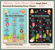 Load image into Gallery viewer, Mermaid Swimming Birthday Party Sign Stats Poster Sign Frameable Chalkboard Milestone Pool Splash Swim Boogie Bear Invitations Adella Theme