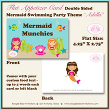 Load image into Gallery viewer, Mermaid Birthday Party Favor Card Appetizer Food Place Sign Label Swimming Splash Pool Ocean Fish Girl Boogie Bear Invitations Adella Theme