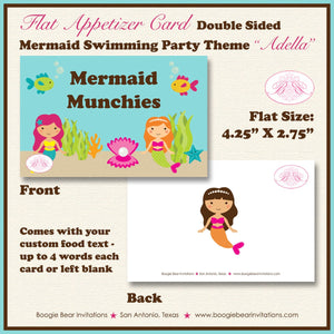 Mermaid Birthday Party Favor Card Appetizer Food Place Sign Label Swimming Splash Pool Ocean Fish Girl Boogie Bear Invitations Adella Theme