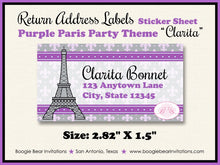 Load image into Gallery viewer, Purple Paris Birthday Party Invitation Eiffel Tower Photo France French Boogie Bear Invitations Clarita Theme Paperless Printable Printed