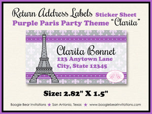 Purple Paris Birthday Party Invitation Eiffel Tower Photo France French Boogie Bear Invitations Clarita Theme Paperless Printable Printed