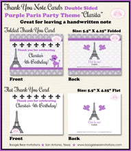 Load image into Gallery viewer, Purple Paris Party Thank You Card Birthday Girl Eiffel Tower France French Poodle Birds Europe Boogie Bear Invitations Clarita Theme Printed