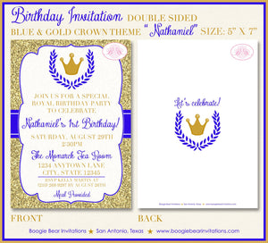 Royal Blue Gold Crown Party Invitation Birthday Boy Prince King Castle Boogie Bear Invitations Nathaniel Theme Paperless Printable Printed