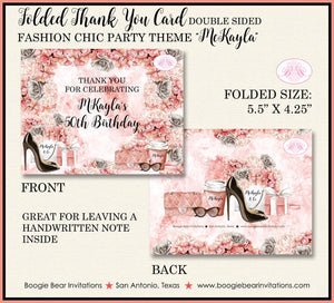 Fashion Chic Party Thank You Cards Birthday Coral Peach Black Heels Shopping & Co Present Boogie Bear Invitations McKayla Theme Printed